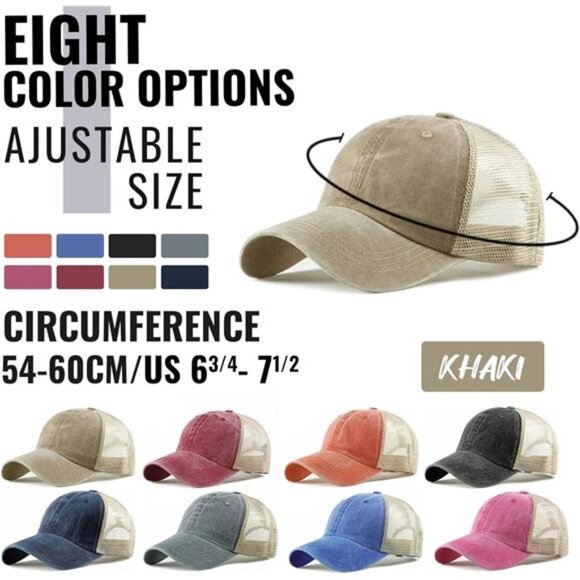 Mens Mesh Baseball Cap Adjustable Trucker Hat Curved Bill Breathable Sun Hat - Picture 6 of 8